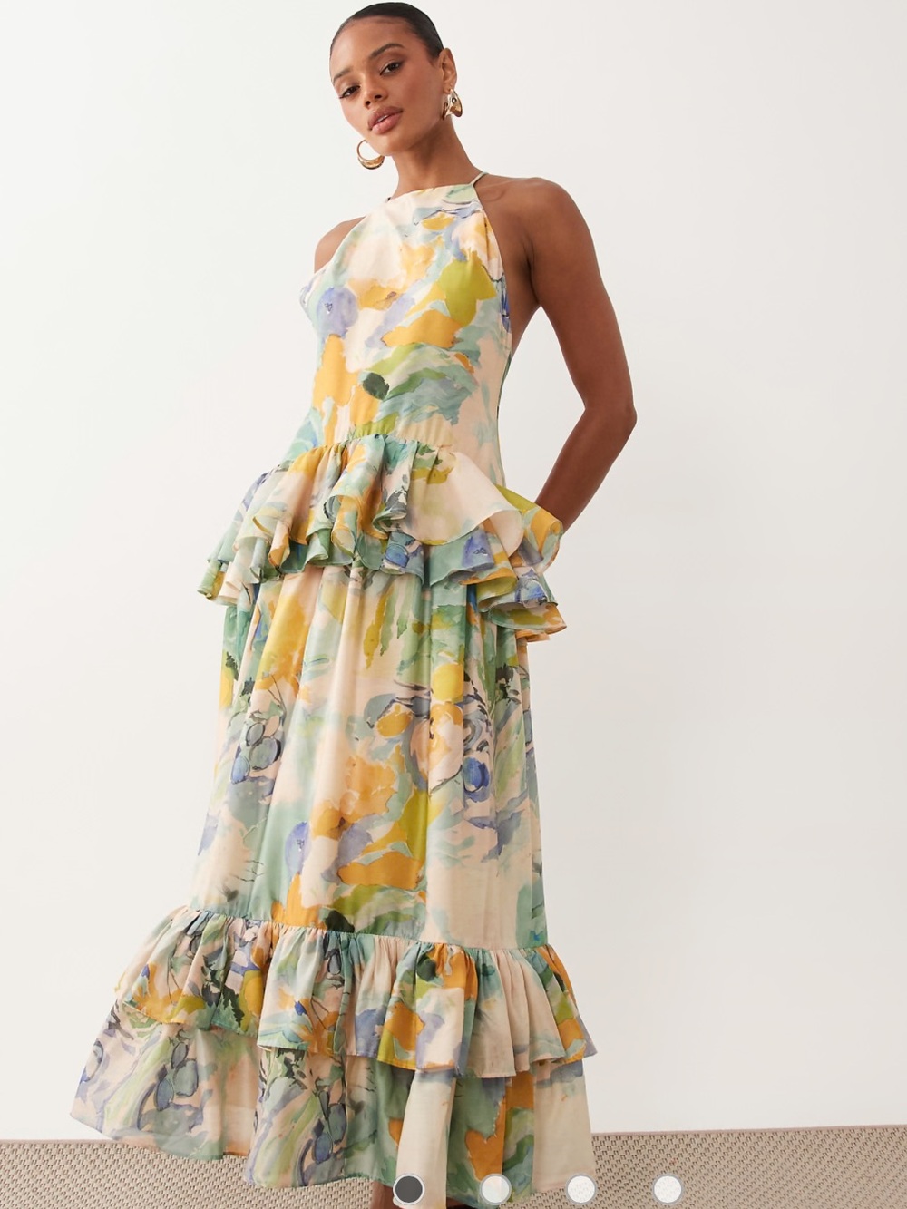 ASOS Design Pinny Double Layer Maxi Dress with Ruffle Detail